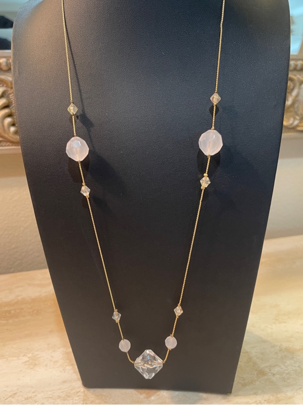 Vintage Gold Crystal Station Necklace